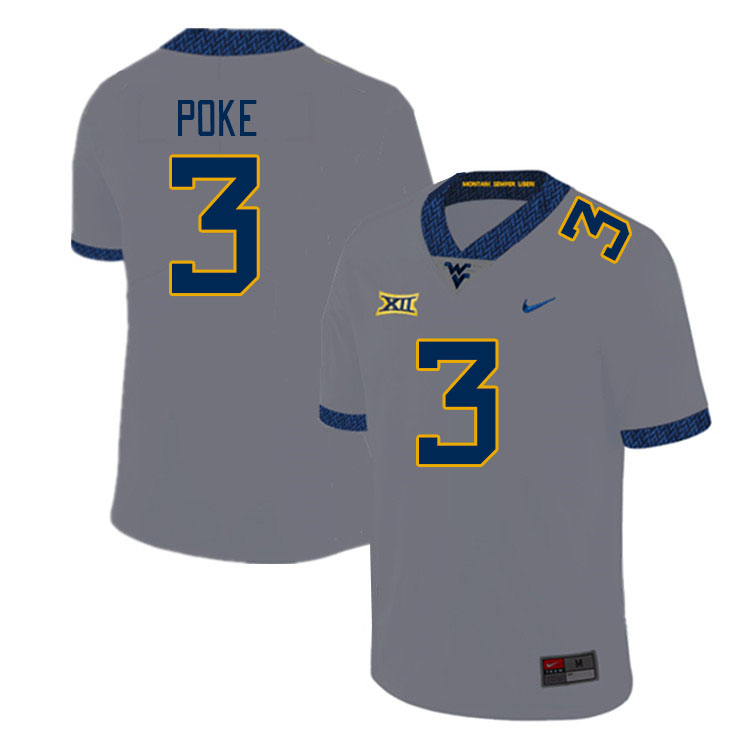 Men #3 Ja'Shaun Poke West Virginia Mountaineers College Football Jerseys Stitched Sale-Gray